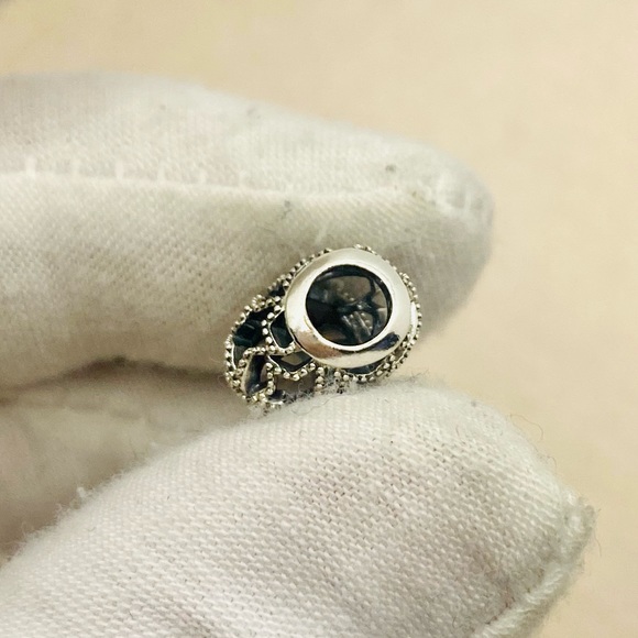 EUC Pandora 798462C00 Sterling Silver Openwork Heart & Beaded Stars Charm - Picture 7 of 9